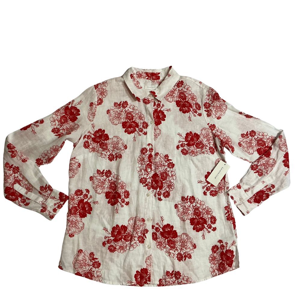 Charter Club Women's 100% Linen Shirt Sm Button Up Roll-Tab Long Sleeve Floral